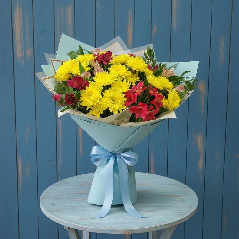 Букет цветов из: Альстромерии и Хризантемы в Нарткале