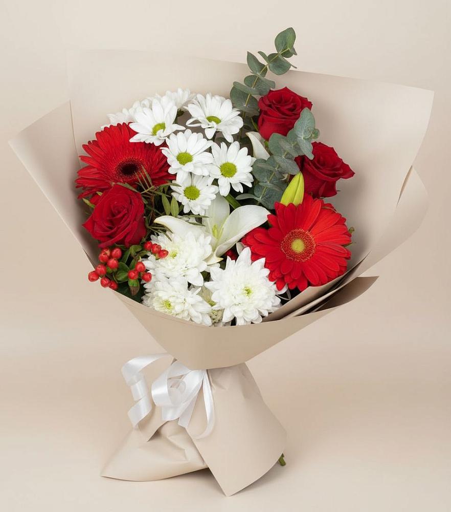 Букет цветов из: Розы, Хризантемы, Герберы и Лилии в Нарткале