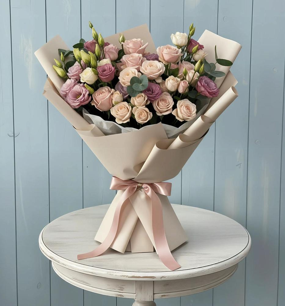 Букет цветов из: Розы и Лизиантусы в Нарткале