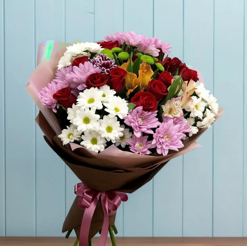 Букет цветов из: Розы, Хризантемы и Альстромерии в Нарткале