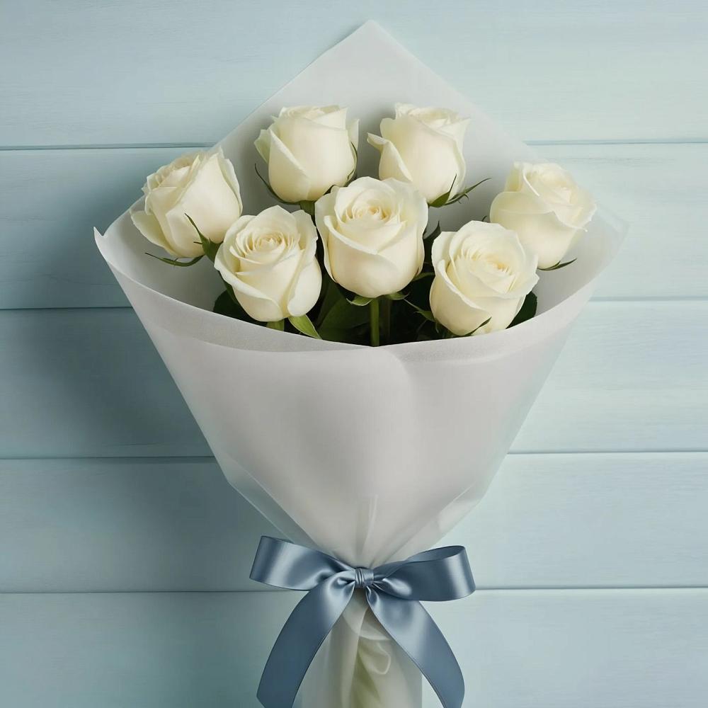 Букет 7 Белых роз Эдлесс Лав в Нарткале