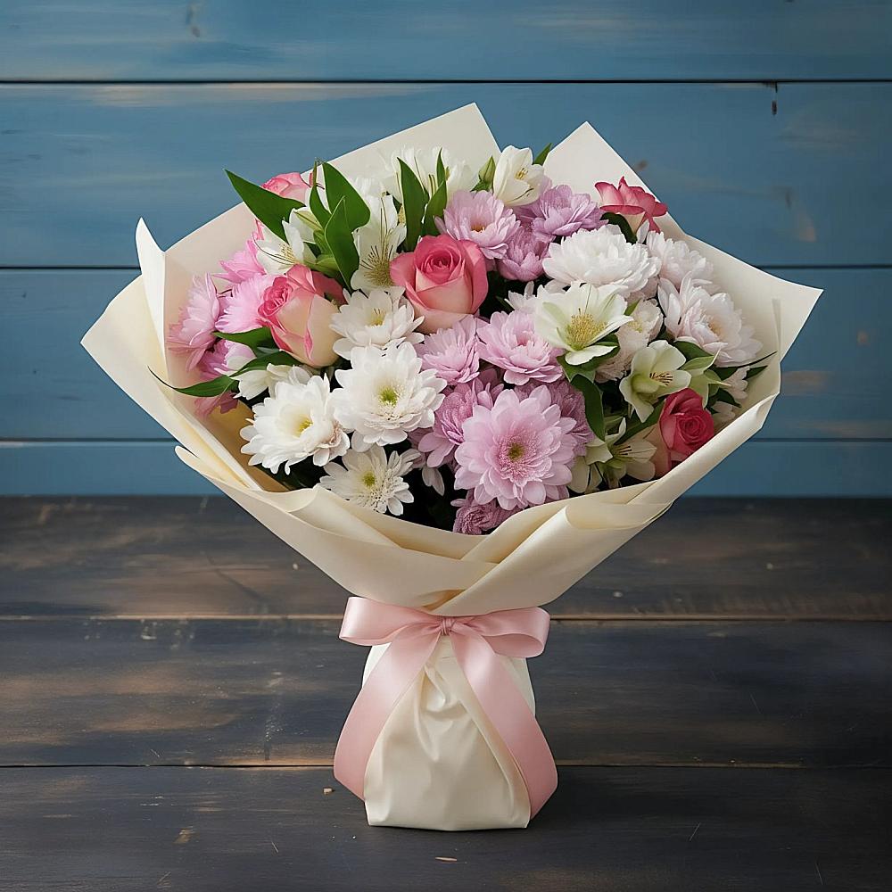 Букет цветов из: Хризантемы, Альстромерии и Розы в Нарткале